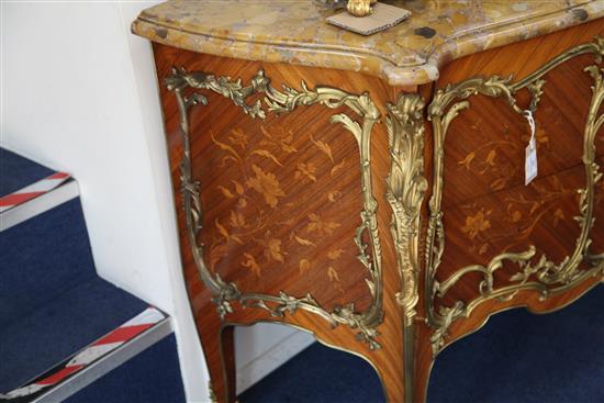 A Louis XV style ormolu mounted kingwood and marquetry bombe commode, W.4ft 8in. D.2ft H.3ft